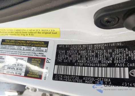 2016 Toyota Camry Se z USA, uszkodzony, nr VIN 4T1BF1FK9GU183967